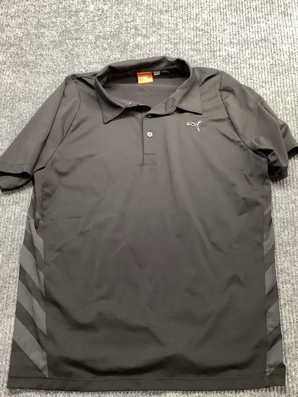 Puma Black Polo with Gray Chevron Side Panels